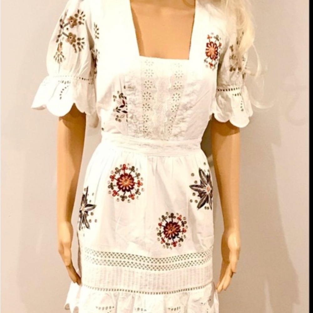 French connection size 2 Sz S BITON embroidered cotton mini summer white multi - Picture 11 of 11